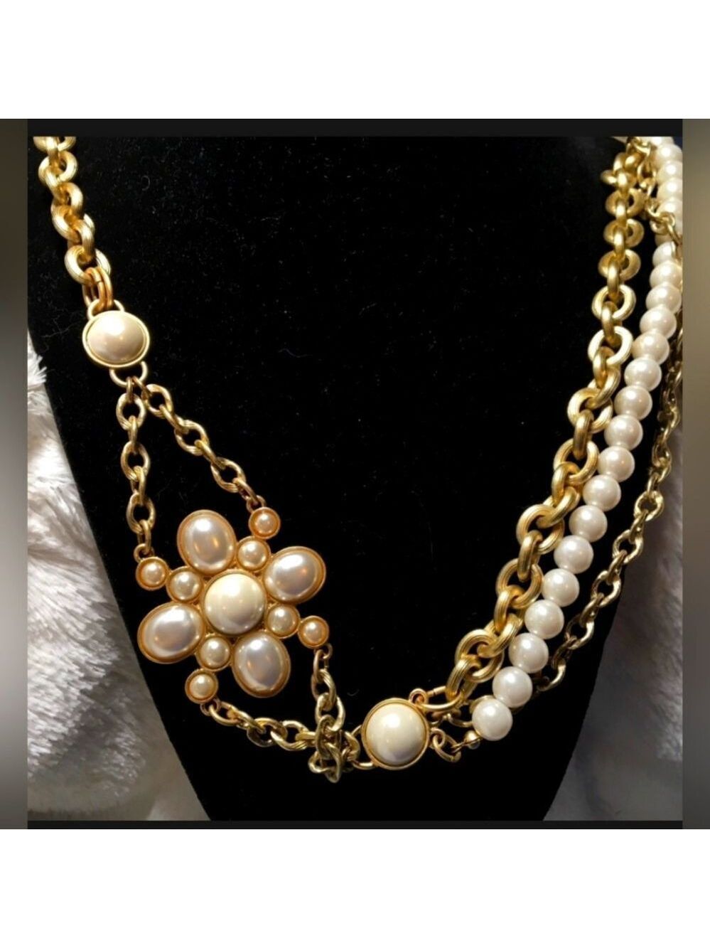 Lia Sophia Pearls and Gold Tone Statement Necklace